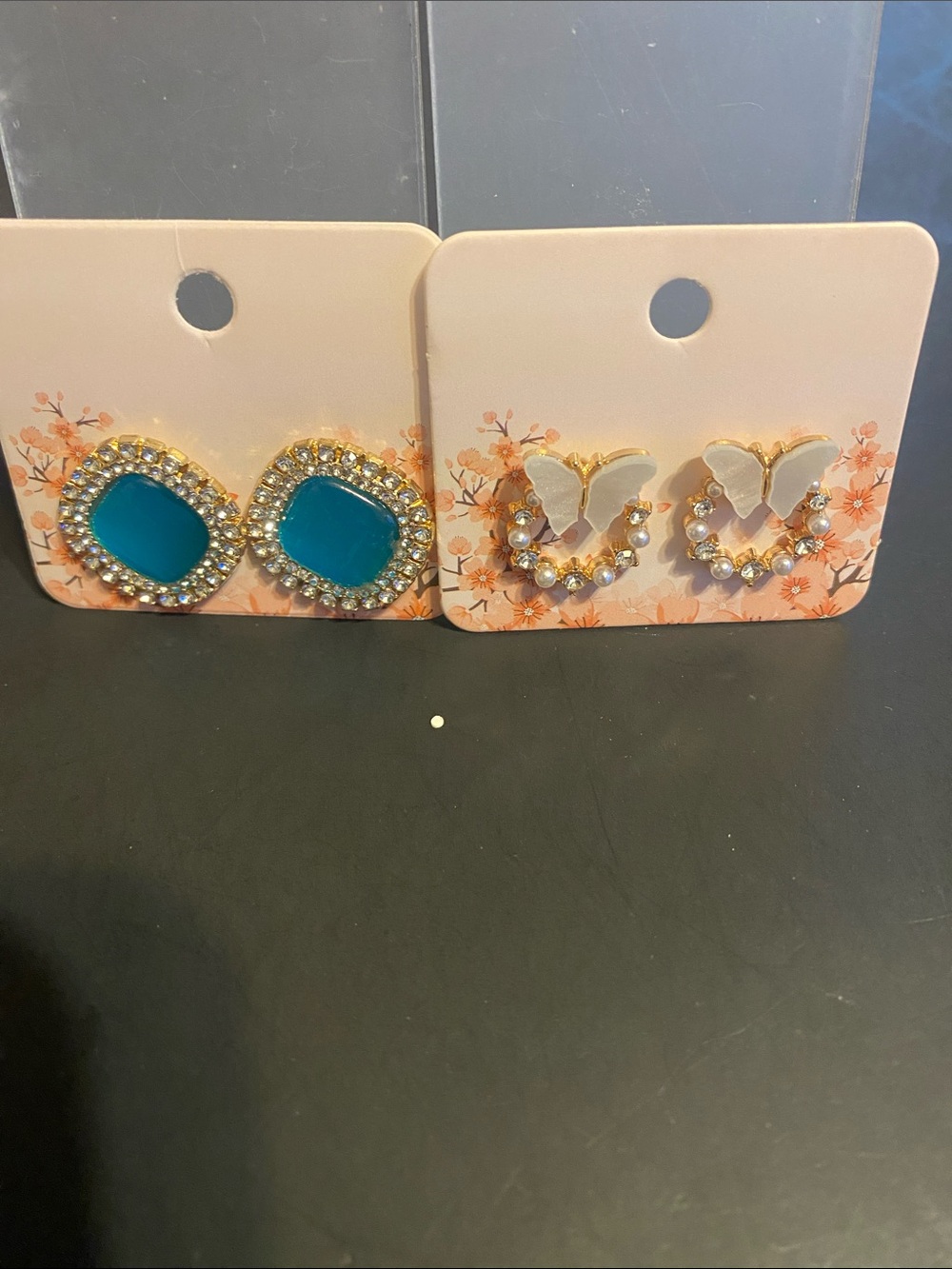Gold Butterfly and Teal Stone Earring Set - Women Accessories